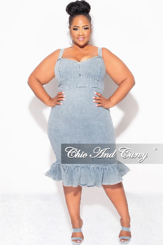 Final Sale Plus Size Sleeveless Ruffle Dress in DenimPlus size women's off-the-shoulder tops