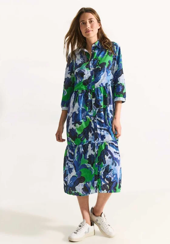 Cecil Sea Print Midi Smock Shirt Dress, Blue