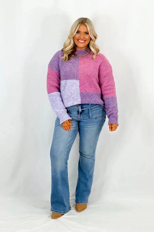 Purple Soft Color Block Sweater *Final Sale*Sequined Knit Tops