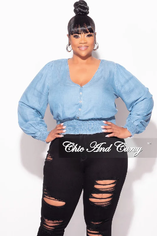 Final Sale Plus Size Frill Blouse in DenimKnitted 