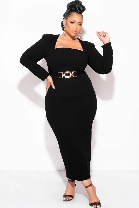 Final Sale Plus Size Bodycon Dress in Black with Attached Gold BucklePlus size women's ruffle tops