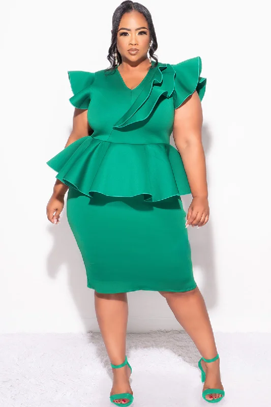 Final Plus Size Ruffle Peplum BodyCon Dress in Green ScubaLarge women's sun protection tops