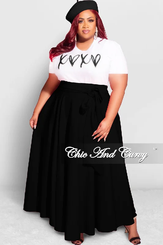 Final Sale Plus Size Long Maxi Skirt with Waist Tie in BlackPlus size women's chiffon tops