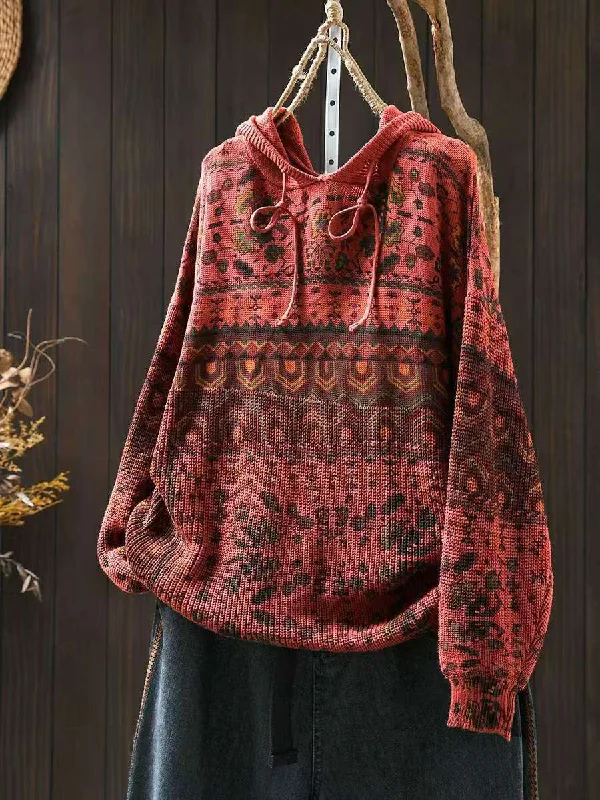 Women Autumn Casual Knit  Hooded SweaterCrewneck Knit Tops