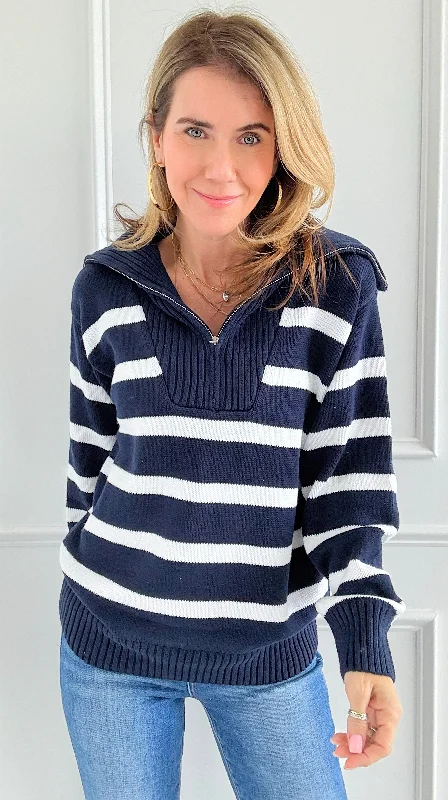 Nautical Vibes Striped Knit SweaterAngora Knit Tops