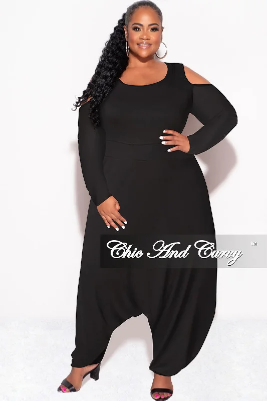 Final Sale Plus Size Cold Shoulder Harem Jumpsuit in BlackWomen's autumn tops