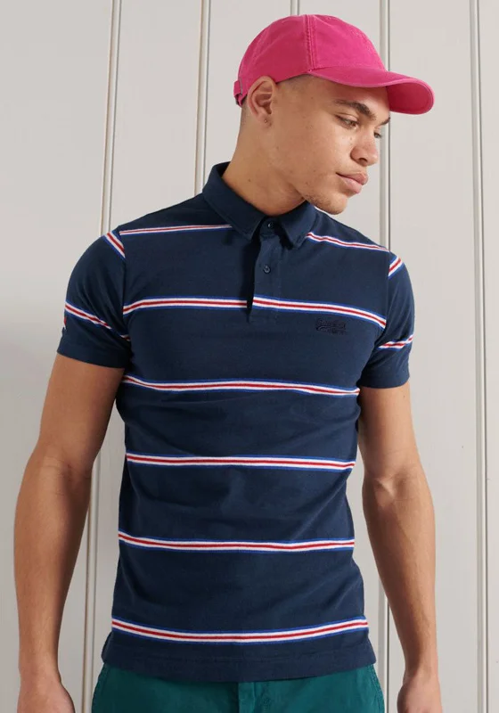 Convertible polo shirtSuperdry Academy Stripe Polo Shirt, Varsity Navy