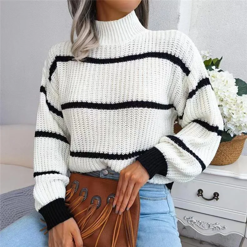 Vintage Striped Sweater | CozyCouture®Zippered Knit Tops