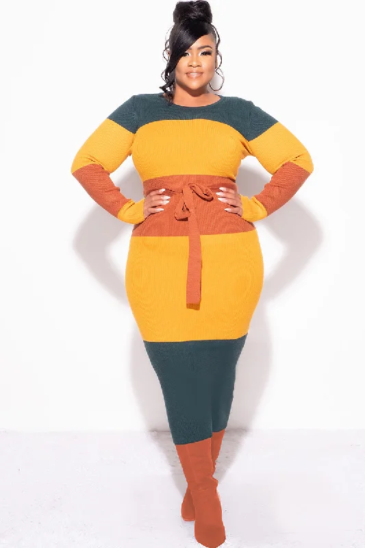 Final Sale Plus Size Ribbed Midi Sweater Dress in Mustard, Green & RustLarge women's sun protection tops