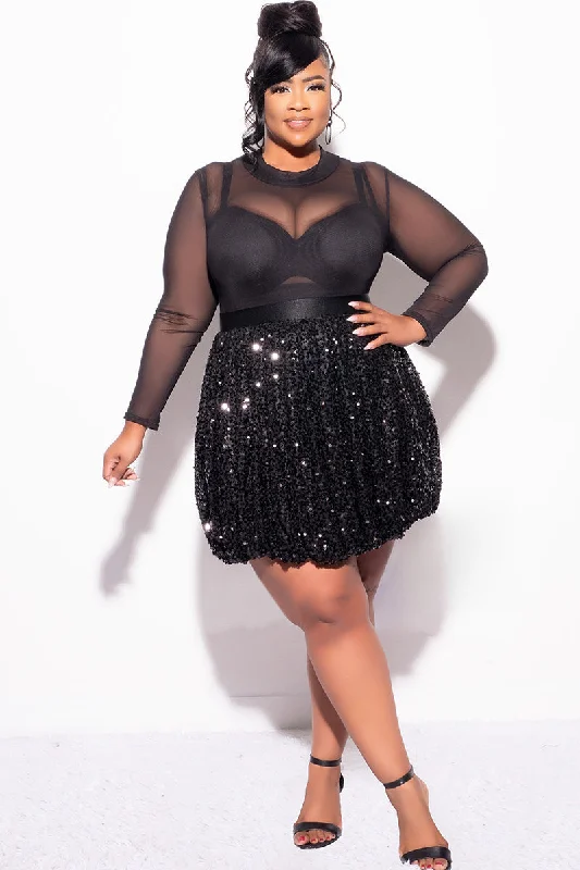 Final Sale Plus Size Sequin Bubble Mini Skirt in BlackWomen's party tops