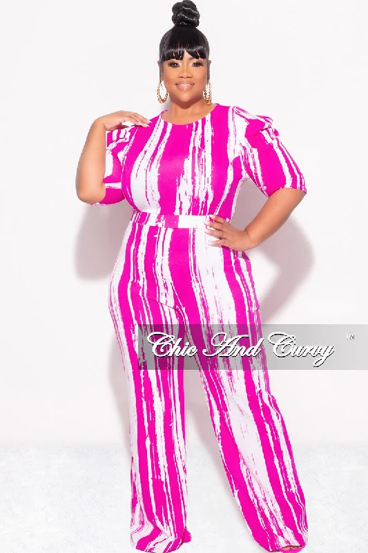 Final Sale Plus Size Zip Up Jumpsuit with in Pink and White PrintWomen's fleece tops