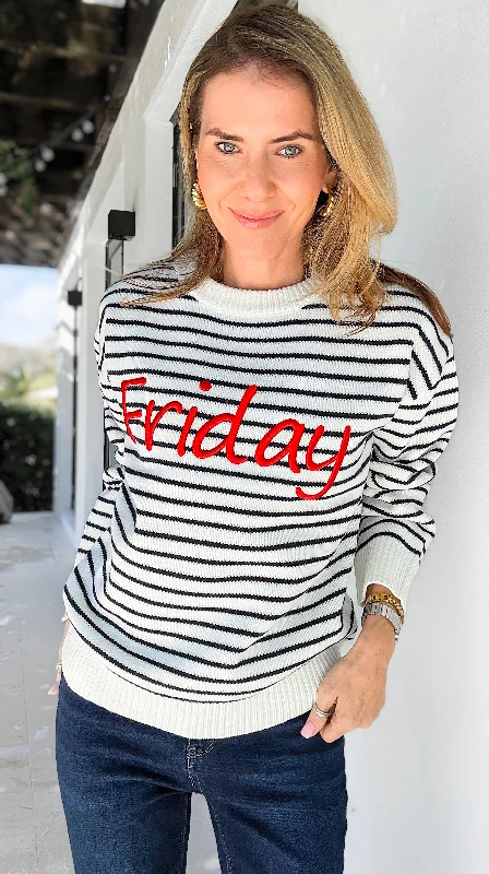 Friday Mood Striped SweaterRuffled Knit Tops