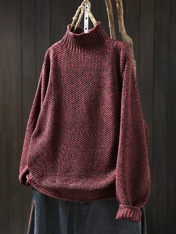 Women Autumn Casual Knit Half-Turtleneck SweaterBoat Neck Knit Tops