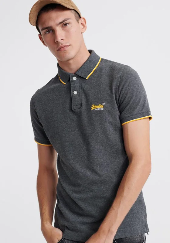 Quilted polo shirtSuperdry Poolside Pique Polo Shirt, Grey Marl