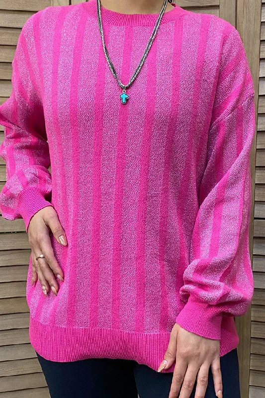 Pink Sweater with Silver Accents Shirt TopHip-Hop Knit Tops