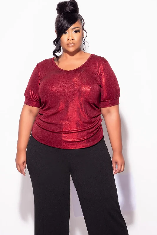 Final Sale Plus Size Blouse in Metallic RedPlus size women's cotton tops