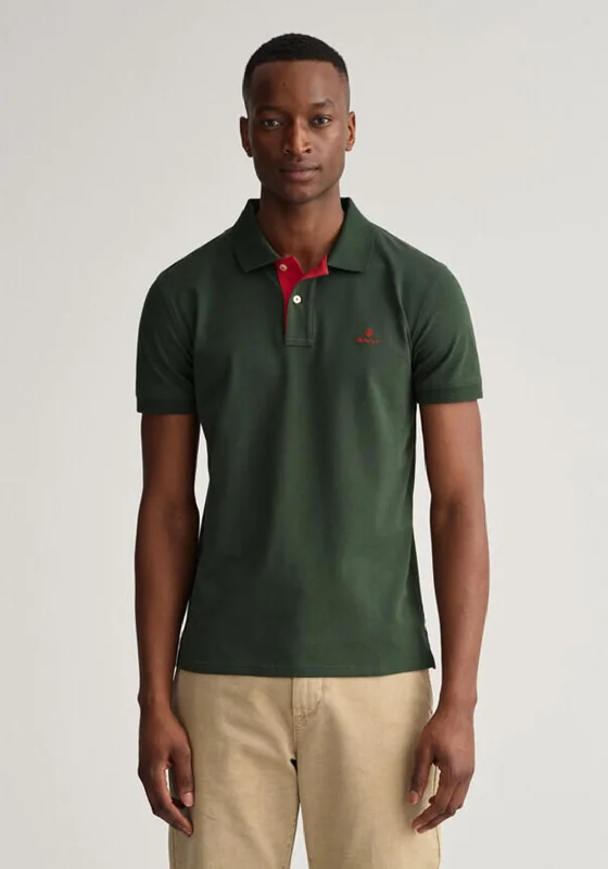 Solid polo shirtGant Contrast Pique Collar Polo Shirt, Storm Green