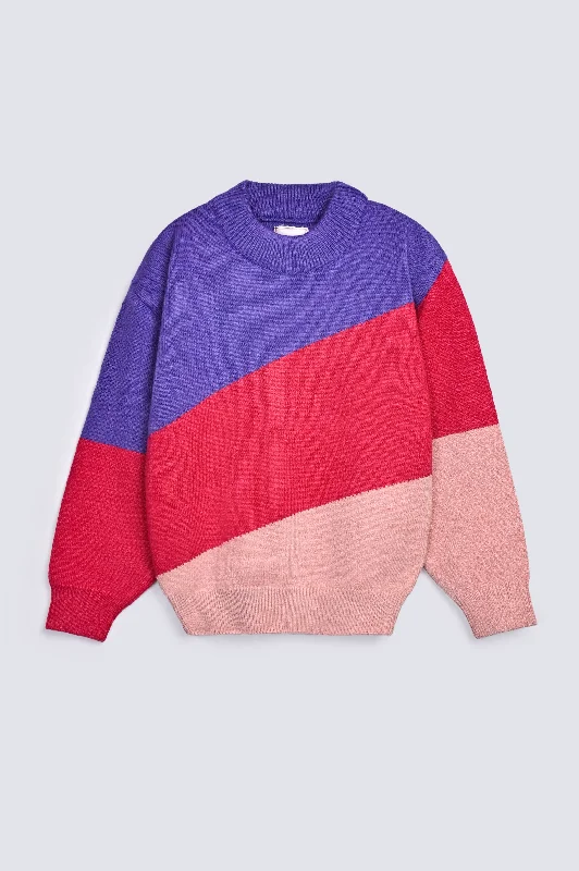 GIRLS DROP SHOULDER COLOR BLOCK SWEATERAngora Knit Tops