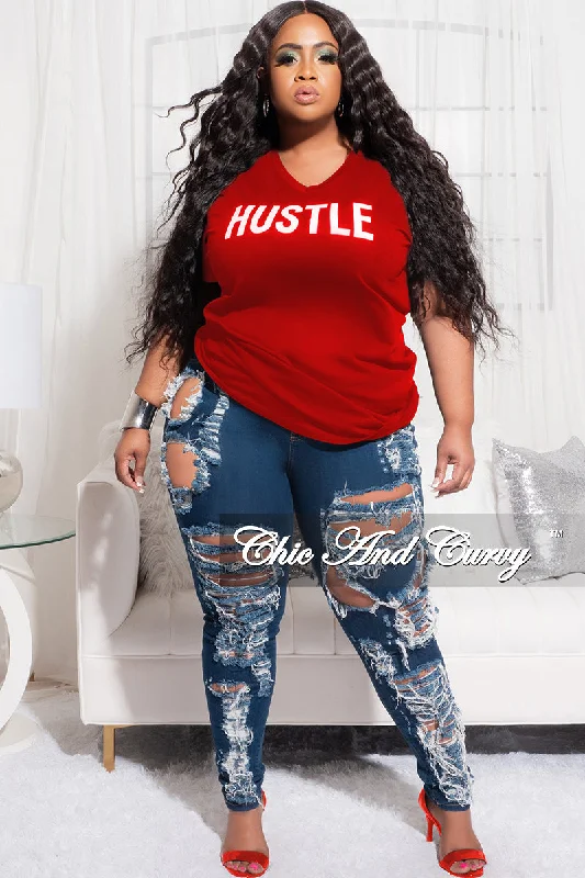 Final Sale Plus Size Short Sleeve Hustle T-Shirt in RedKnitted Tee