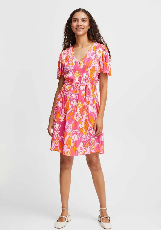 B.Young Jacqueline Printed Drawstring Dress, Pink Ethnic Mix