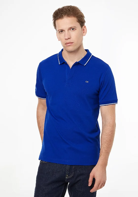 Heavyweight polo shirtCalvin Klein Pique Tipped Polo Shirt, Mid Azure Blue