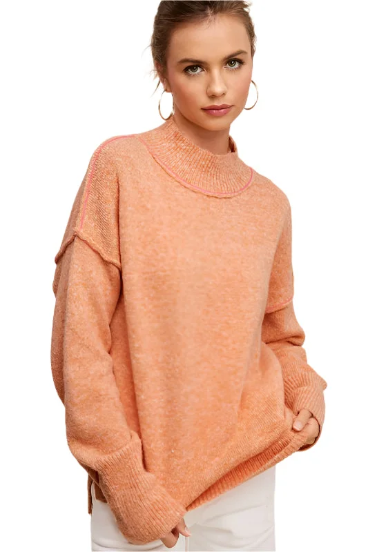 Size Medium Light Orange Long Sleeve Turtleneck SweaterBoat Neck Knit Tops