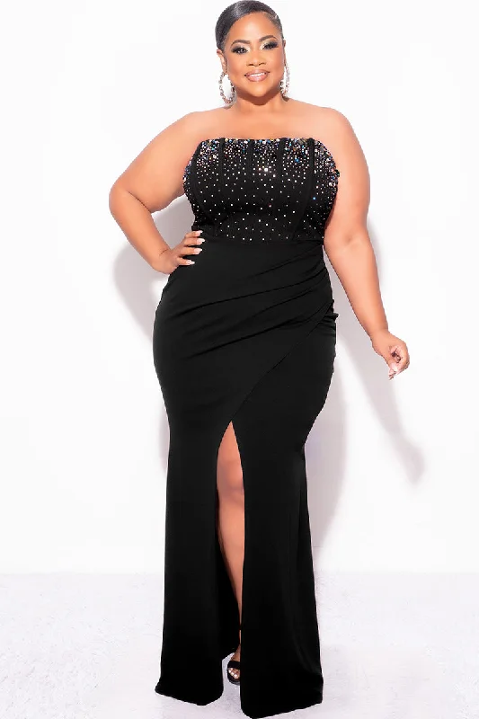 Final Sale Plus Size Strapless Multi Color Rhinestone Gown in BlackPlus size women's lace tops