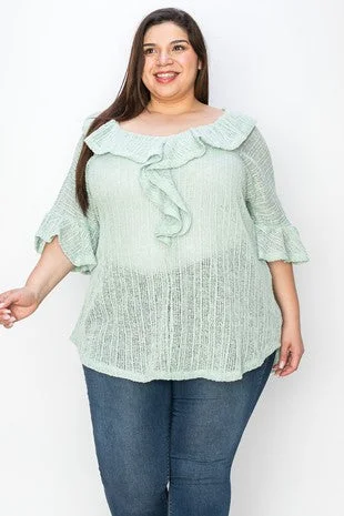 Light Green Lightweight Sweatery Shirt TopHiking Knit Tops