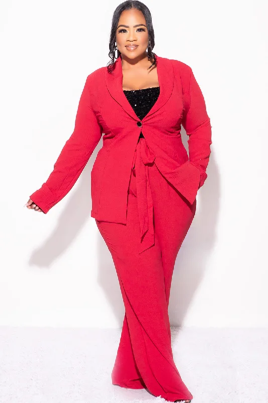 Final Sale Plus Size 2pc Oversized Pants Suit in Burgundy WineWomen's thin tops