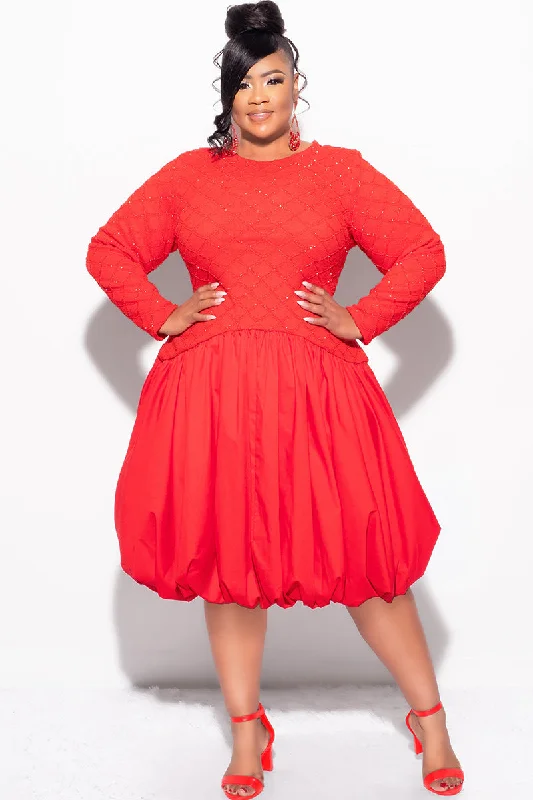 Final Sale Plus Size Shimmer Bubble Dress in RedWomen's commuter tops