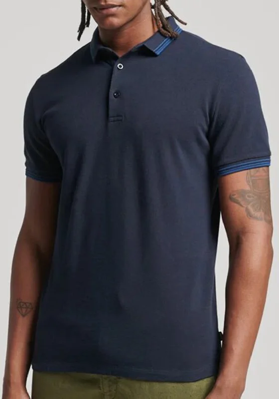 Moisture-wicking polo shirtSuperdry Studios Tipped Pique Polo Shirt, Eclipse Navy