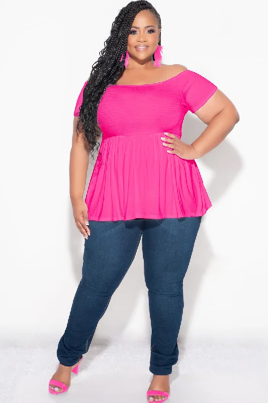 Final Sale Plus Size Smocked BabyDoll Top in Hot PinkWomen's beach tops