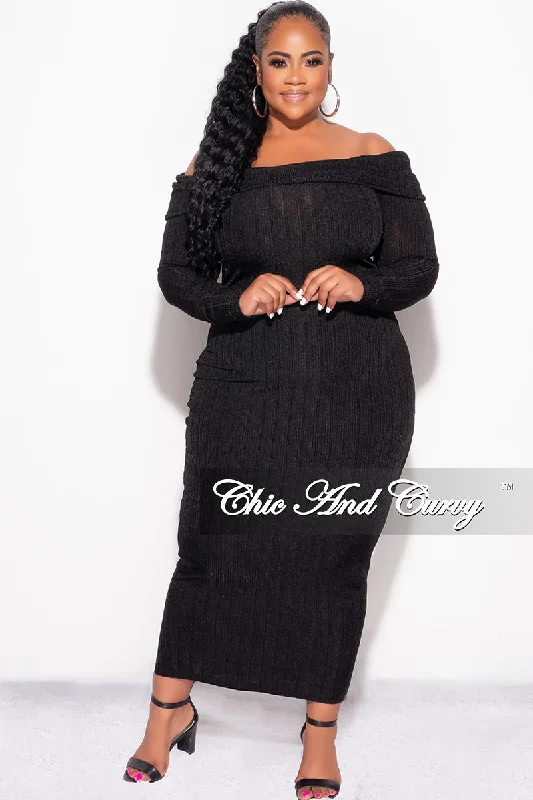 Final Sale Plus Size Off the Shoulder Knit Sweater Dress in BlackLarge women's pullover tops