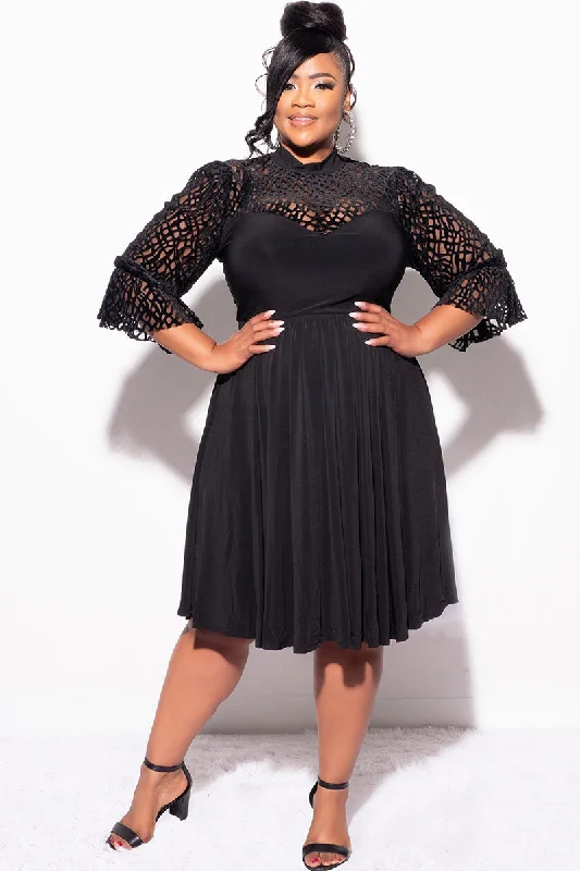 Final Sale Plus Size Mesh Velvet  Dress in BlackWomen's summer tops