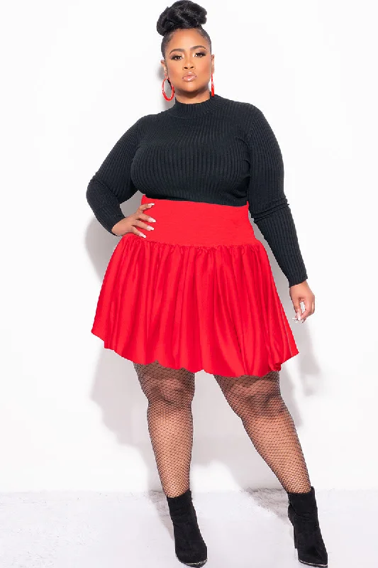 Final Sale Plus Size Bubble Mini Skirt in RedPlus size women's street style tops