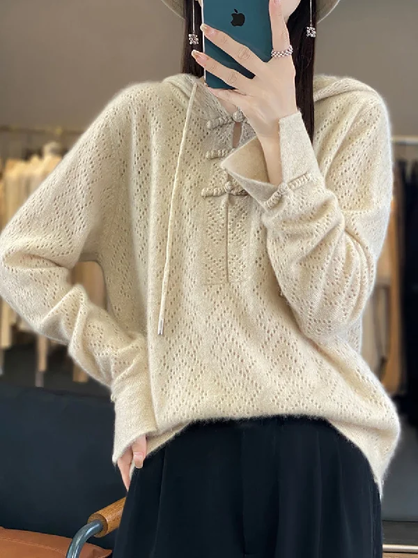 Women Autumn Casual Solid Knit Hooded SweaterDesigner Knit Tops