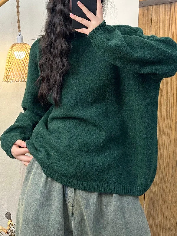 Women Vintage Autumn Solid O-Neck Knit SweaterSkateboard Knit Tops