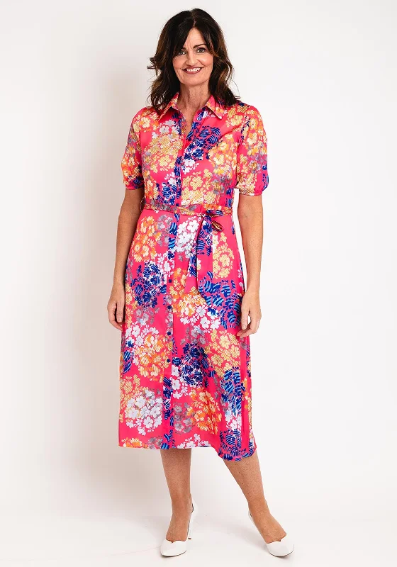 Ella Boo Floral Print Midi Shirt Dress, Pink