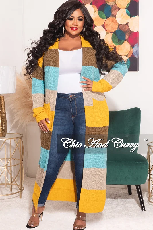 Final Sale Plus Size Knit Sweater Duster Aqua, Brown, Mustard, & TanLarge women's quick-drying tops