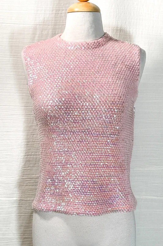 SOLD Vintage 60s Pink Sequin Sleveless Sweater/Top SMetallic Knit Tops