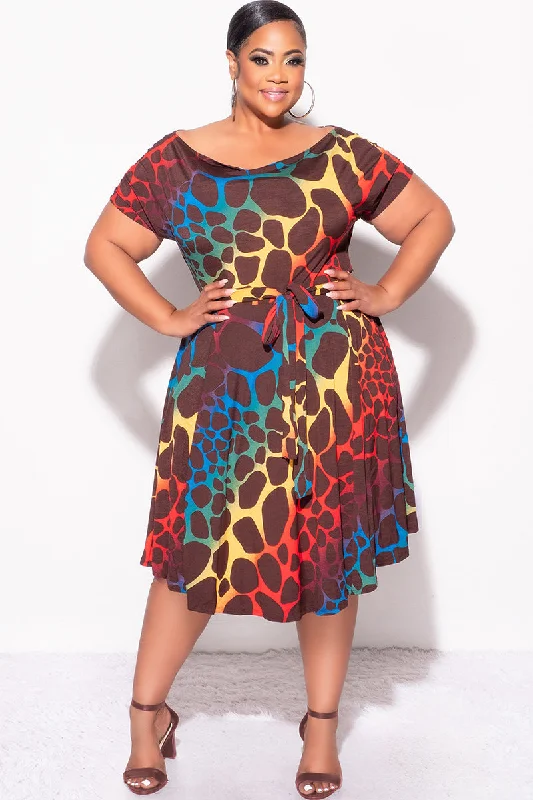 Final Sale Plus Size Dress in Brown Multi-Color Giraffe PrintWomen's winter tops