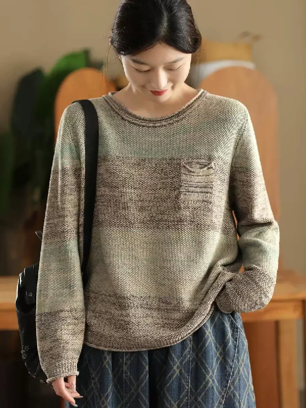 Women Autumn Colorblock O-Neck Cotton SweaterCashmere Knit Tops