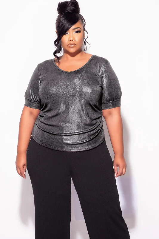 Final Sale Plus Size Top in Metallic GreyPlus size women's turtleneck tops