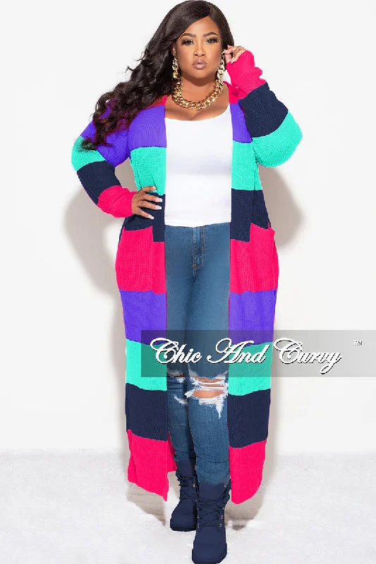 Final Sale Plus Size Knit Sweater Duster Hot Pink Purple Turquoise and NavyLarge women's breathable tops