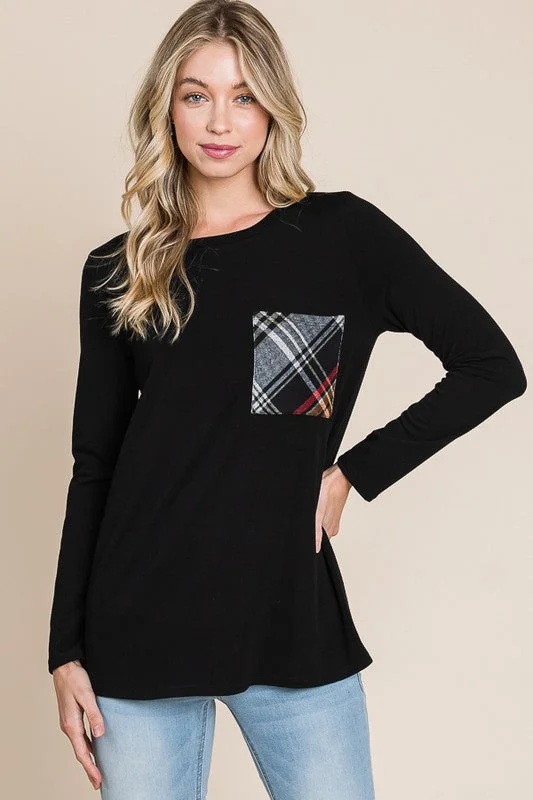 Plaid Pocket SweaterLuxury Knit Tops