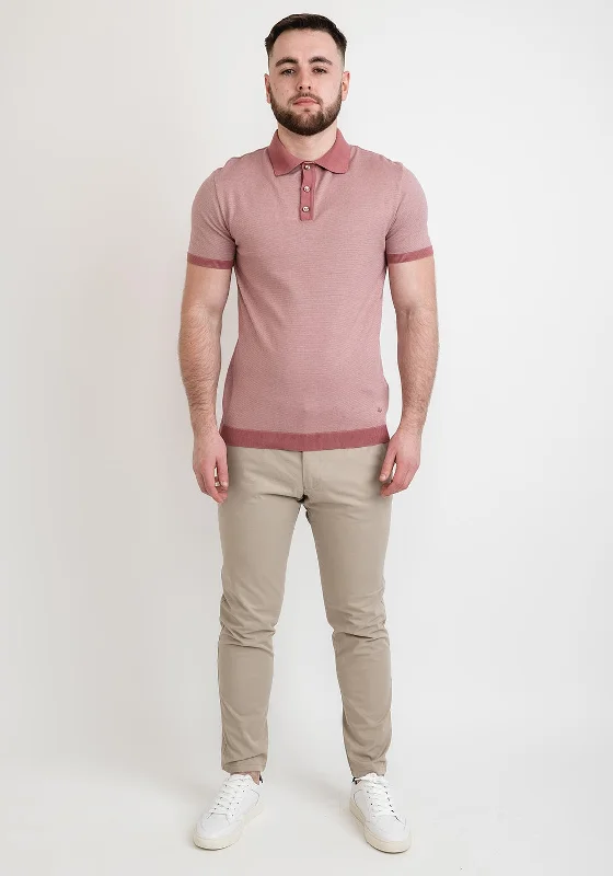 Mandarin collar polo shirtWhite Label Fine Stripe Ribbed Polo Shirt, Pink