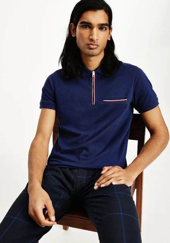 Custom polo shirtTommy Hilfiger Tipped Zip Polo Shirt, Yale Navy