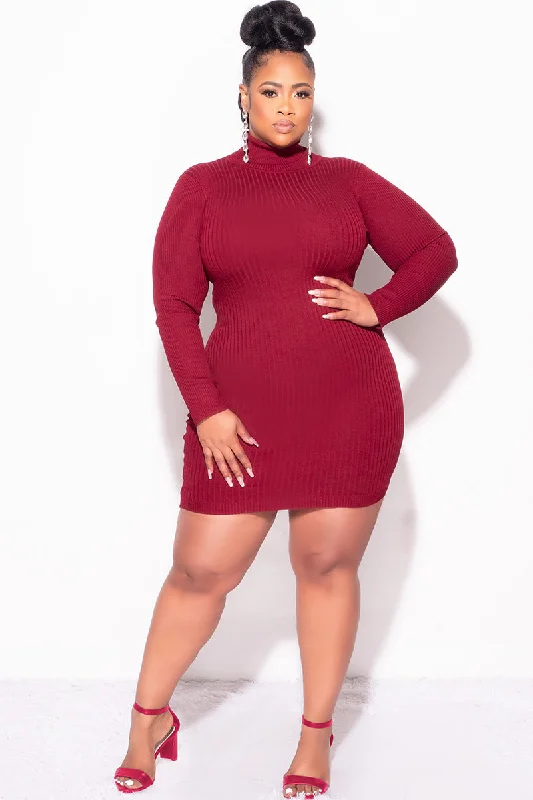 Final Sale Plus Size Ribbed Turtle Neck Dress in BurgundyPlus size women's lace tops