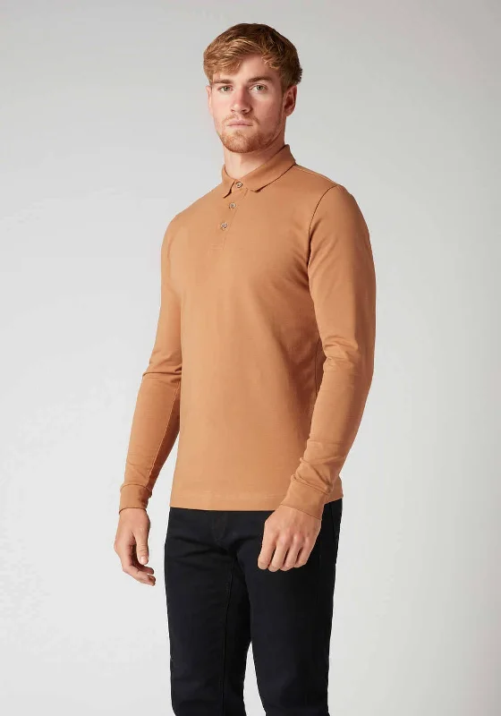 Cotton polo shirtRemus Uomo Jersey Knit Long Sleeved Polo Shirt, Brown