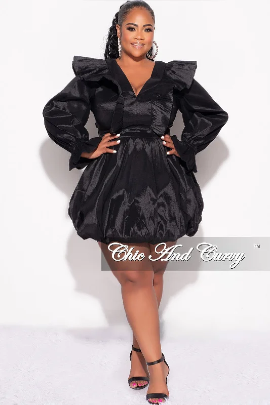 Final Sale Plus Size Short Balloon Dress - in BlackLarge women's wrinkle-free tops